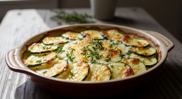 Gratin de courgettes et ricotta, touche de thym citron