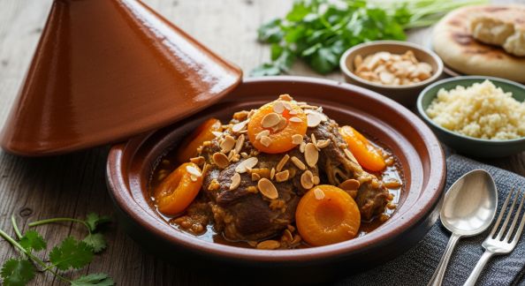 Tajine d’Agneau aux Abricots et Amandes Torréfiées