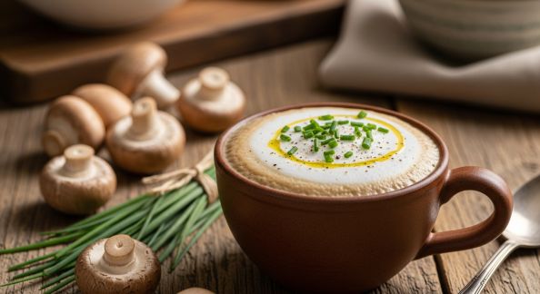Cappuccino de Champignons et Crème de Ciboulette