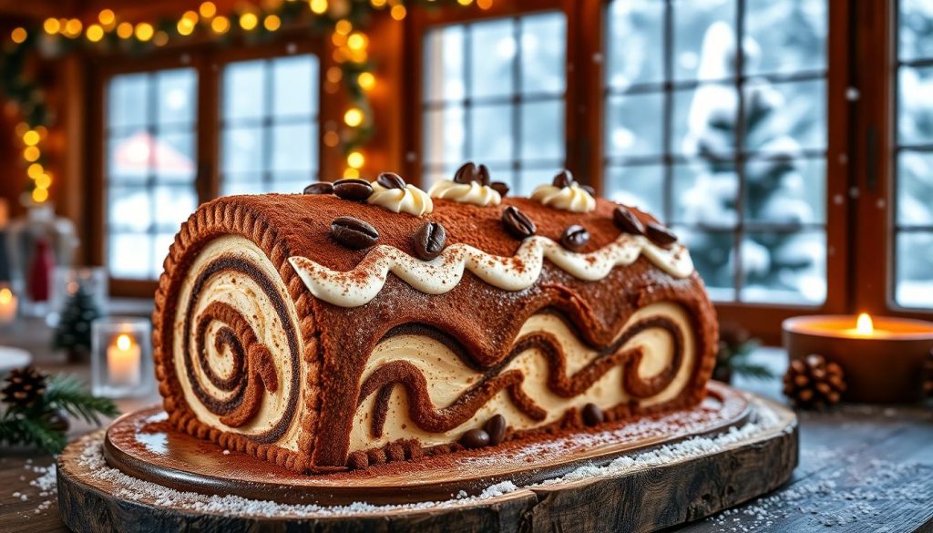 Bûche de Noël chalet saveur tiramisu : un dessert festif irrésistible