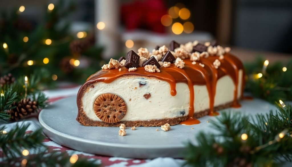 Bûche cheesecake Daim : la star givrée des fêtes avec son cœur cookie