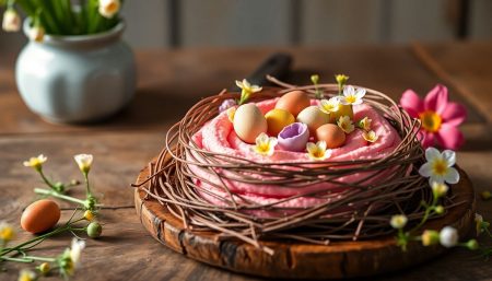 Nid de Pâques gourmand aux biscuits roses : un dessert irrésistible pour toute la famille